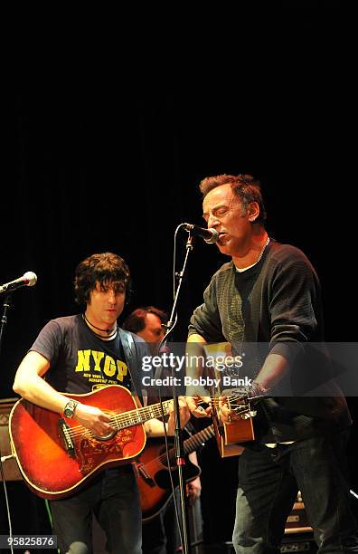 Jesse Malin and Bruce Springsteen perform during the Light of Day Foundation 10th anniversary show at the Paramount Theatre on January 16, 2010 in...