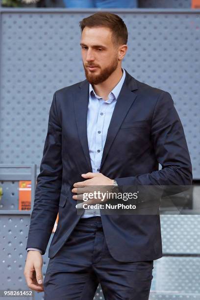 Atletico de Madrid Slovenian football player Jan Oblak attends day nine of the Mutua Madrid Open tennis tournament at the Caja Magica on May 13, 2018...