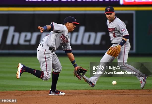 Jason Castro of the Minnesota Twins makes a play in the game against the Los Angeles Angels of Anaheim at Angel Stadium on May 11, 2018 in Anaheim,...