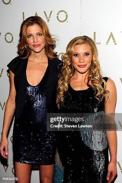 Television personalites Tricia Helfer and Katee Sakoff attend an evening at Lavo Restaurant & Nightclub at The Palazzo on January 16, 2010 in Las...