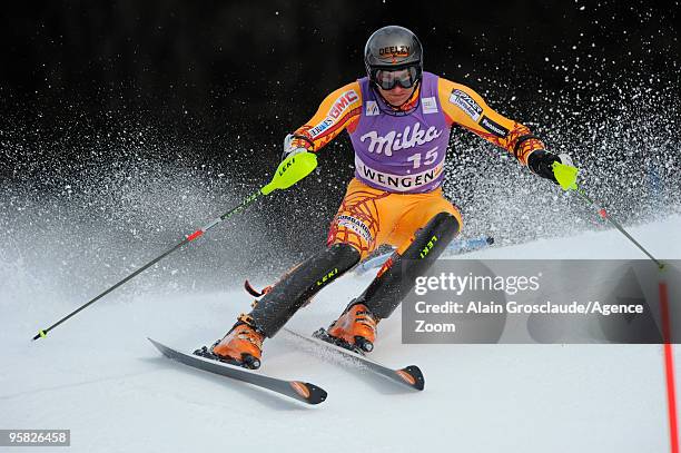 Michael Janyk of Canada during the Audi FIS Alpine Ski World Cup Men's Slalom on January 17, 2010 in Wengen, Switzerland.