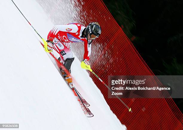 Reinfried Herbst of Austria takes 3rd place during the Audi FIS Alpine Ski World Cup Men's Slalom on January 17, 2010 in Wengen, Switzerland.