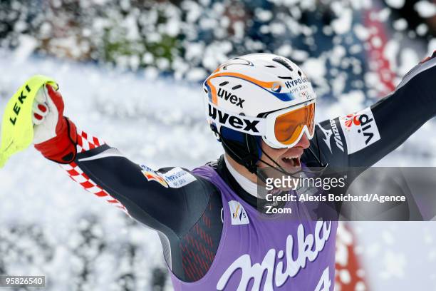 Ivica Kostelic of Croatia takes 1st place during the Audi FIS Alpine Ski World Cup Men's Slalom on January 17, 2010 in Wengen, Switzerland.