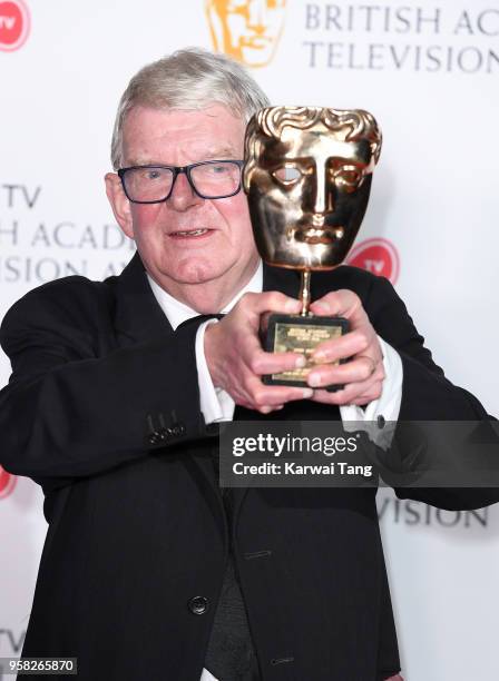 John Motson poses with his Special Award in the press room during the Virgin TV British Academy Television Awards at The Royal Festival Hall on May...