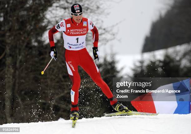 Mario Stecher of Austria takes 3rd place during the DKB Nordic Combined FIS World Cup, Gundersen HS100/10 km on January 17, 2010 in Chaux-Neuve,...