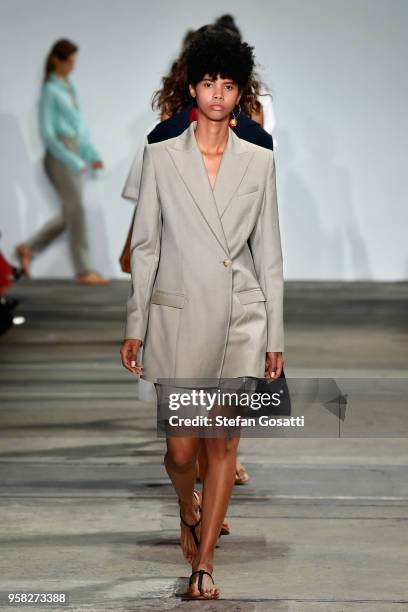 Models walk the runway during the Anna Quan show at Mercedes-Benz Fashion Week Resort 19 Collections at Carriageworks on May 14, 2018 in Sydney,...