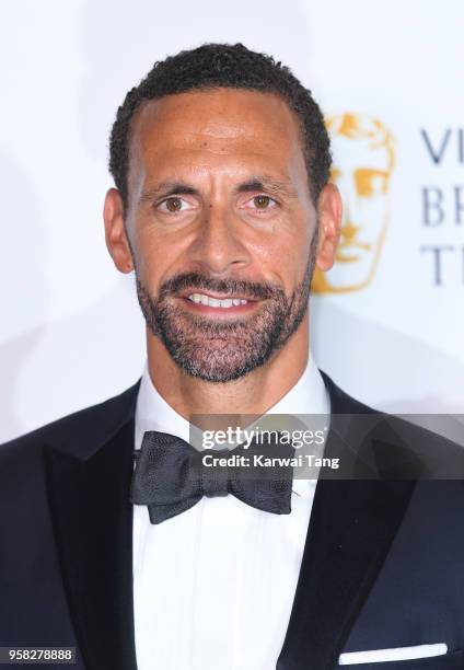 Rio Ferdinand poses in the press room during the Virgin TV British Academy Television Awards at The Royal Festival Hall on May 13, 2018 in London,...