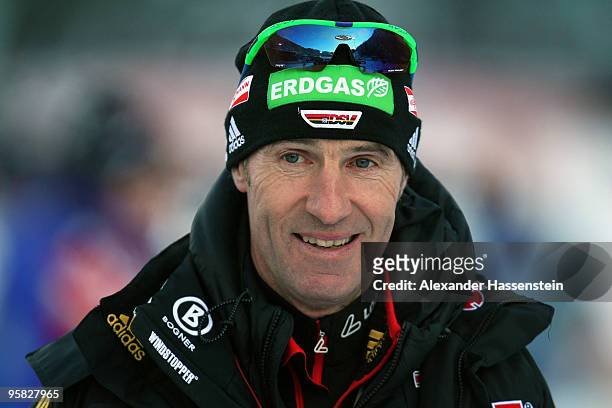 Frank Ullrich, head coach of Men's team Germany looks on during the Men's Mass Start in the e.on Ruhrgas IBU Biathlon World Cup on January 16, 2010...
