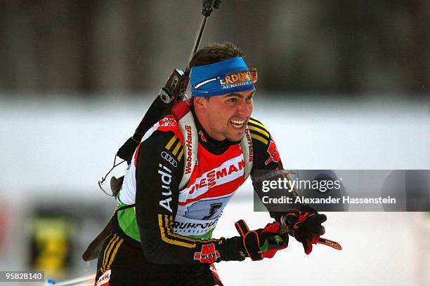 Michael Greis of Germany competes during the Men's 4 x 7,5km Relay in the e.on Ruhrgas IBU Biathlon World Cup on January 17, 2010 in Ruhpolding,...