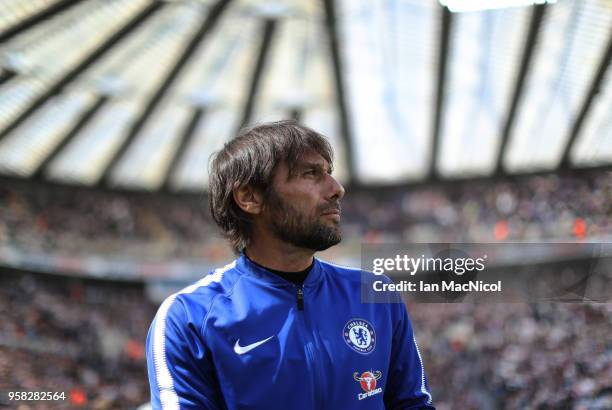 Chelsea manager Antonio Conte is seen during the Premier League match between Newcastle United and Chelsea at St. James Park on May 13, 2018 in...