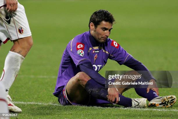 Adrian Mutu of ACF Fiorentina shows his dejection during the Serie A match between Fiorentina and Bologna at Stadio Artemio Franchi on January 17,...