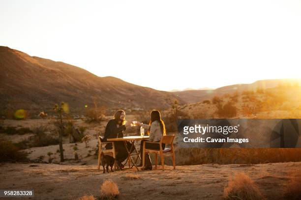 couple drinking alcohol while sitting on chairs at field - two men one woman fotografías e imágenes de stock