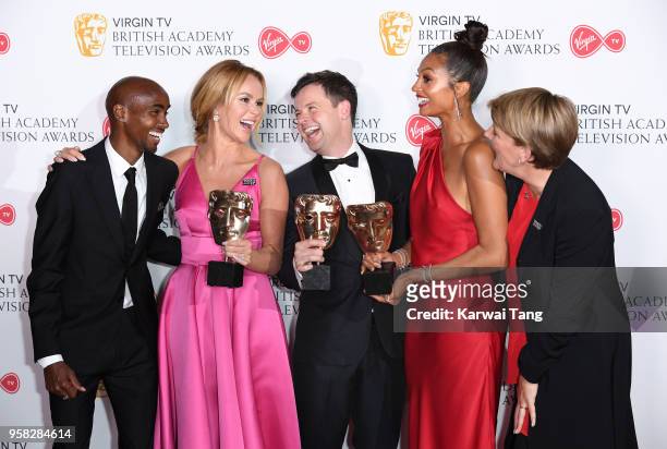 Presenters Sir Mo Farah and Clare Balding , with Amanda Holden, Declan Donnelly and Alesha Dixon who won the award for Entertainment Programme for...