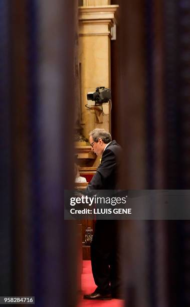 Junts per Catalonia MP and presidential candidate Quim Torra delivers a speech during a vote session to elect a new regional president at the Catalan...