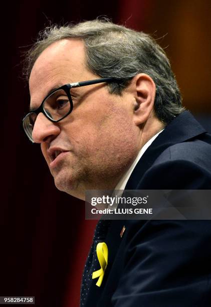 Junts per Catalonia MP and presidential candidate Quim Torra delivers a speech during a vote session to elect a new regional president at the Catalan...