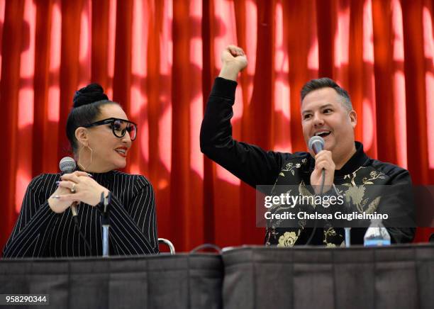 Personalities Michelle Visage and Ross Mathews speak at 4th Annual RuPaul's DragCon at Los Angeles Convention Center on May 13, 2018 in Los Angeles,...