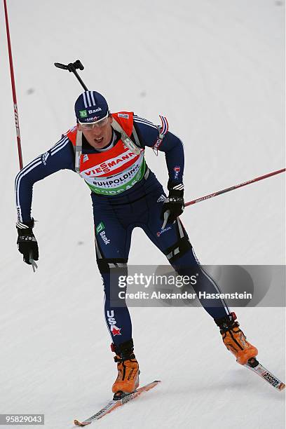 Jay Hakkinen of USA competes during the Men's 4 x 7,5km Relay in the e.on Ruhrgas IBU Biathlon World Cup on January 17, 2010 in Ruhpolding, Germany.