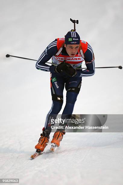 Tim Burke of USA competes during the Men's 4 x 7,5km Relay in the e.on Ruhrgas IBU Biathlon World Cup on January 17, 2010 in Ruhpolding, Germany.