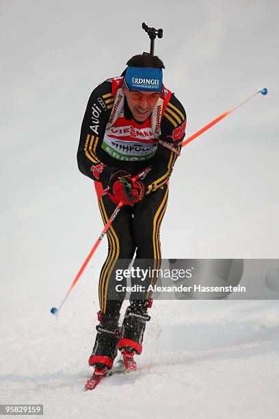 Michael Greis of Germany competes during the Men's 4 x 7,5km Relay in the e.on Ruhrgas IBU Biathlon World Cup on January 17, 2010 in Ruhpolding,...