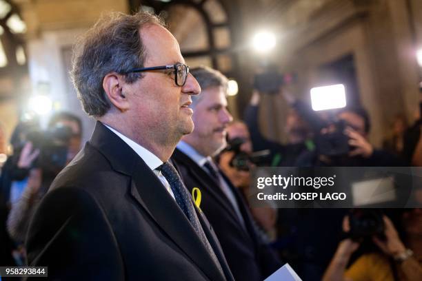 Junts per Catalonia MP and presidential candidate Quim Torra arrives to attend a vote session to elect a new regional president at the Catalan...