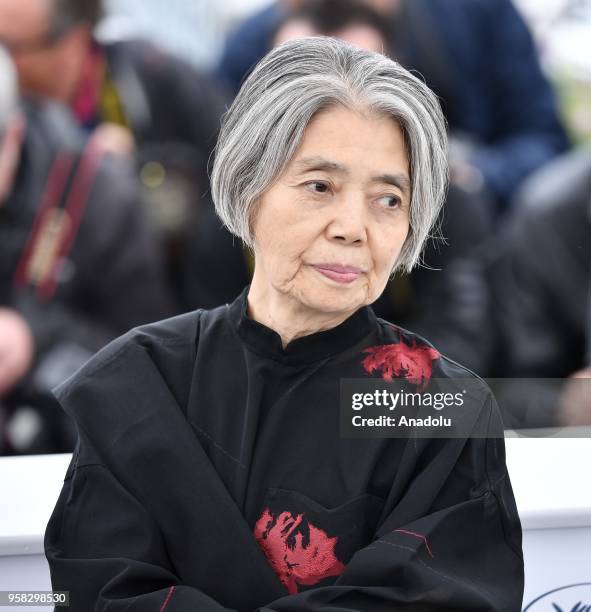Japanese actress Kirin Kiki poses for the film Shoplifters ' at the 71st Cannes Film Festival, France on May 14, 2018.