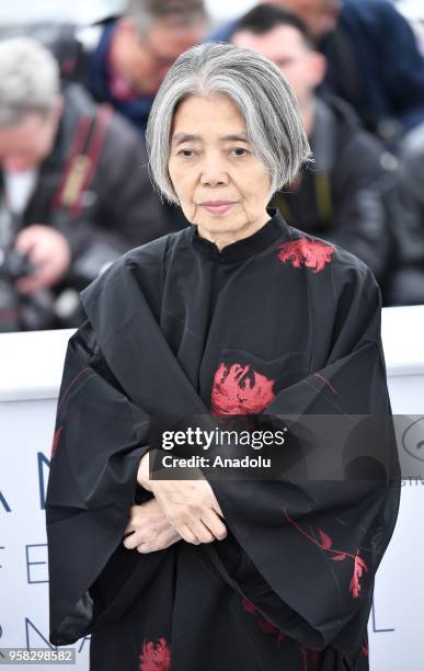 Japanese actress Kirin Kiki poses for the film Shoplifters ' at the 71st Cannes Film Festival, France on May 14, 2018.