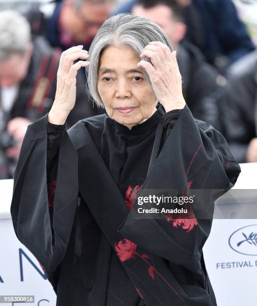 Japanese actress Kirin Kiki poses for the film Shoplifters ' at the 71st Cannes Film Festival, France on May 14, 2018.