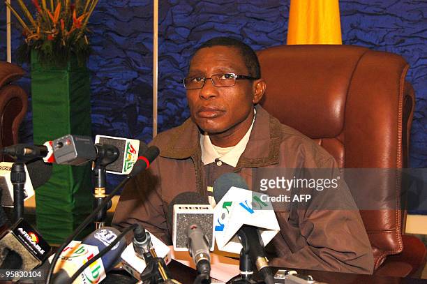Guinean junta leader Captain Moussa Dadis Camara who is resting in Burkina Faso after falling victim to an attempted assassination, speaks to media...