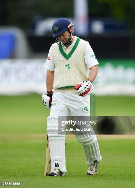 Dublin , Ireland - 14 May 2018; Ed Joyce of Ireland leaves the field after being run-out by Faheem Ashraf of Pakistan during day four of the...