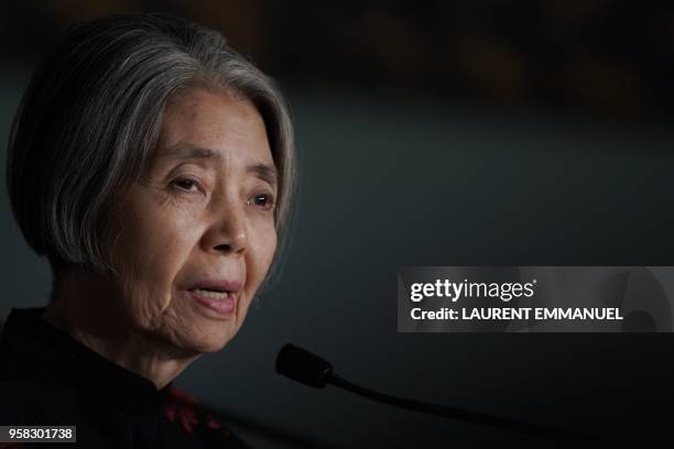 Japanese actress Kirin Kiki attends on May 14, 2018 a press conference for the film "Shoplifters " at the 71st edition of the Cannes Film Festival in...