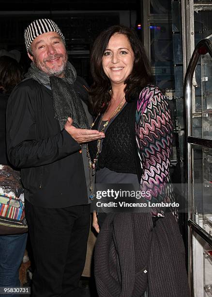 Designer Philippe Starck and Angela Missoni attend Starck With Ballantyne presentation during Milan Fashion Week Menswear Autumn/Winter 2010 on...