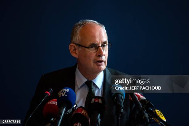 French prefect of Lyon, Stephane Bouillon gives a press conference, on May 14, 2018 in Lyon prefecture, to announce the measures taken to secure the...