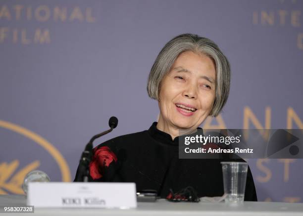 Japanese actress Kirin Kiki attends the press conference for "Shoplifters " during the 71st annual Cannes Film Festival at Palais des Festivals on...