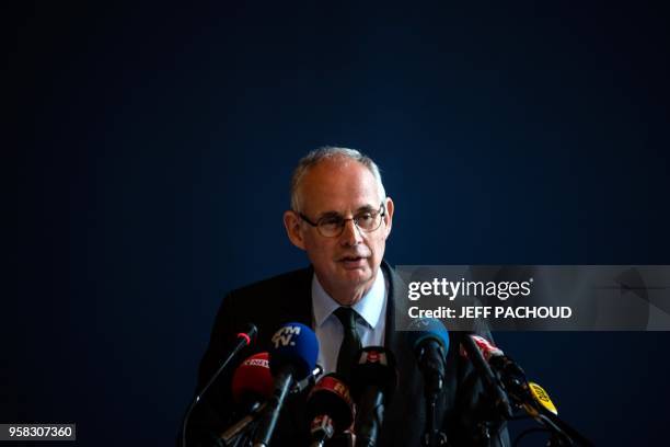 French prefect of Lyon, Stephane Bouillon gives a press conference, on May 14, 2018 in Lyon prefecture, to announce the measures taken to secure the...