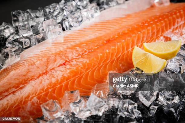 raw salmon steak - salmon steak stock pictures, royalty-free photos & images