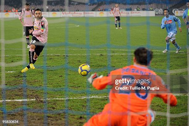Fabrizio Miccoli of Palermo misses a penalty during the Serie A match between SSC Napoli and US Citta di Palermo at Stadio San Paolo on January 17,...