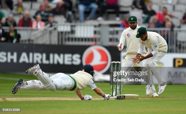 Dublin , Ireland - 14 May 2018; Faheem Ashraf of Pakistan, right, attempts to run-out WIlliam Porterfield of Ireland, left, during day four of the...