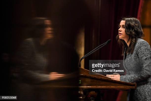 Ines Arrimadas, leader of Ciudadanos, gives a speech during the second day of the parliamentary session debating on his investiture as the new...