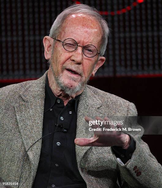 Writer/executive producer Elmore Leonard of the television show "Justifield" speaks during the FX portion of the 2010 Television Critics Association...