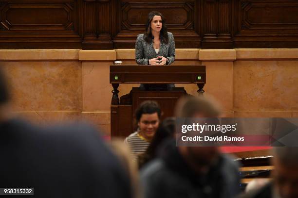 Ines Arrimadas, leader of Ciudadanos, gives a speech during the second day of the parliamentary session debating on his investiture as the new...