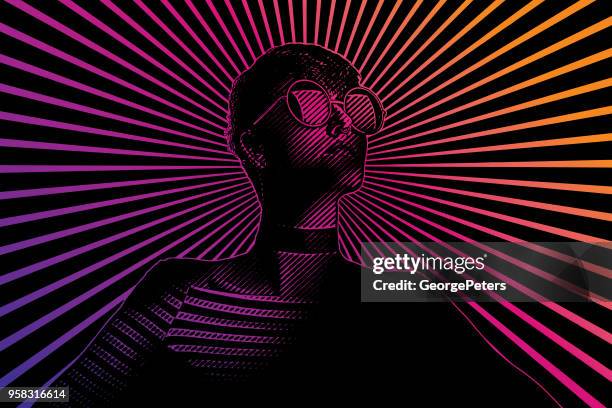 retro woman with determined facial expression - op art stock illustrations