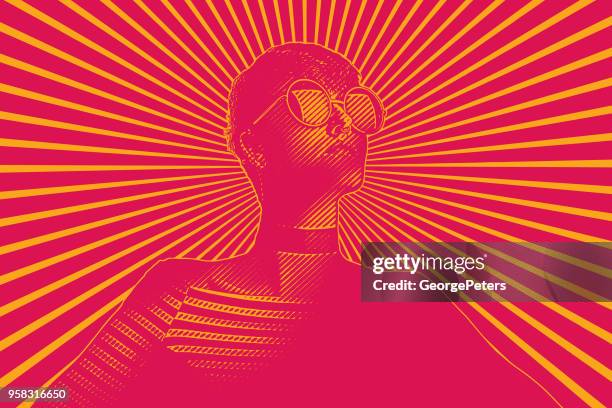 retro woman with determined facial expression - george aloof stock illustrations
