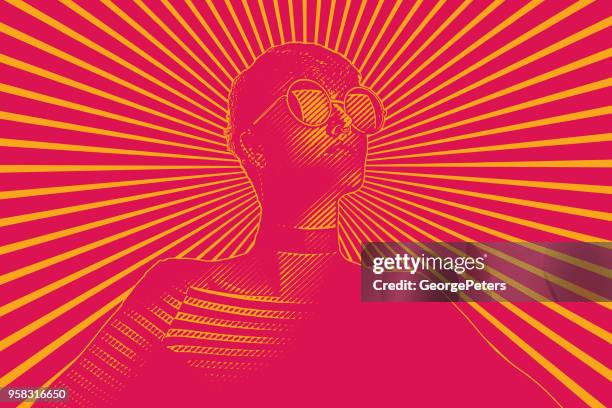 retro woman with determined facial expression - graphic poster stock illustrations