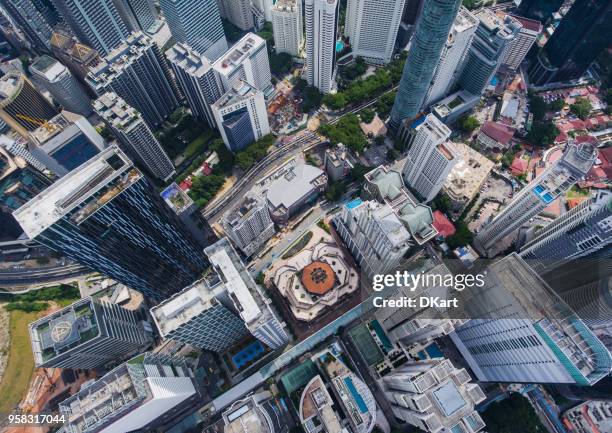 kuala lumpur skyscrapers from adove view - kuala lumpur landscape stock pictures, royalty-free photos & images