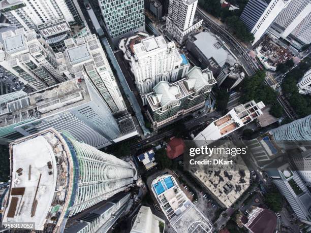 kuala lumpur skyscrapers from adove view - kuala lumpur landscape stock pictures, royalty-free photos & images