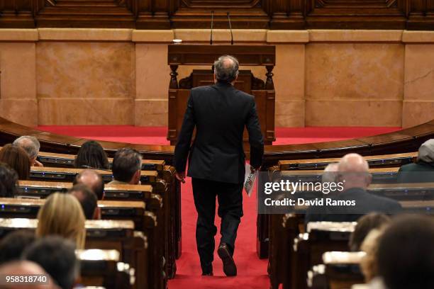 Quim Torra heads to the podium during the second day of the parliamentary session debating on his investiture as the new CataloniaÕs President at...