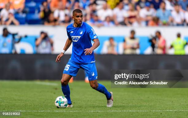 Kevin Akpoguma of Hoffenheim in action during the Bundesliga match between TSG 1899 Hoffenheim and Borussia Dortmund at Wirsol Rhein-Neckar-Arena on...