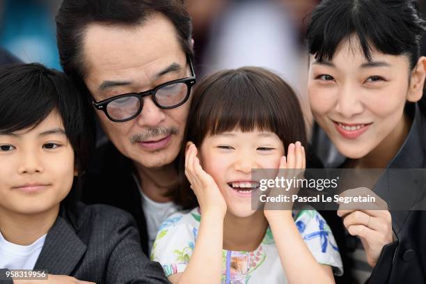 Jyo Kairi, Lily Franky, Miyu Sasaki and Sakura Ando attend the photocall for "Shoplifters " during the 71st annual Cannes Film Festival at Palais des...