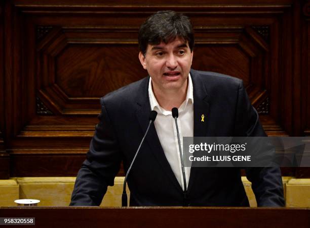 Sergi Sabria of 'Esquerra Republicana de Catalunya' speaks during a vote session to elect a new regional president at the Catalan parliament in...