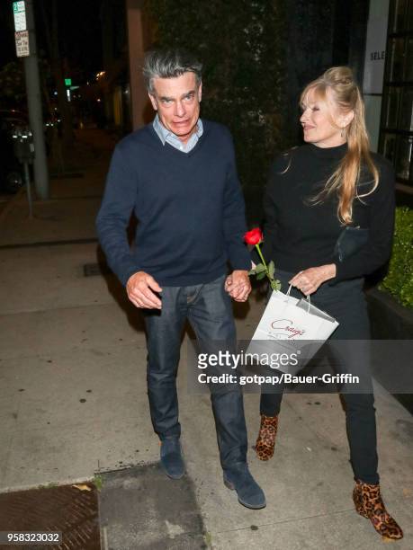 Peter Gallagher and Paula Harwood are seen on May 13, 2018 in Los Angeles, California.